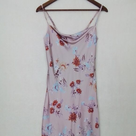 Hippie Rose Slip Dress Pink XS Spaghetti Strap Floral‎ Satin Silky Midi - Picture 4 of 12